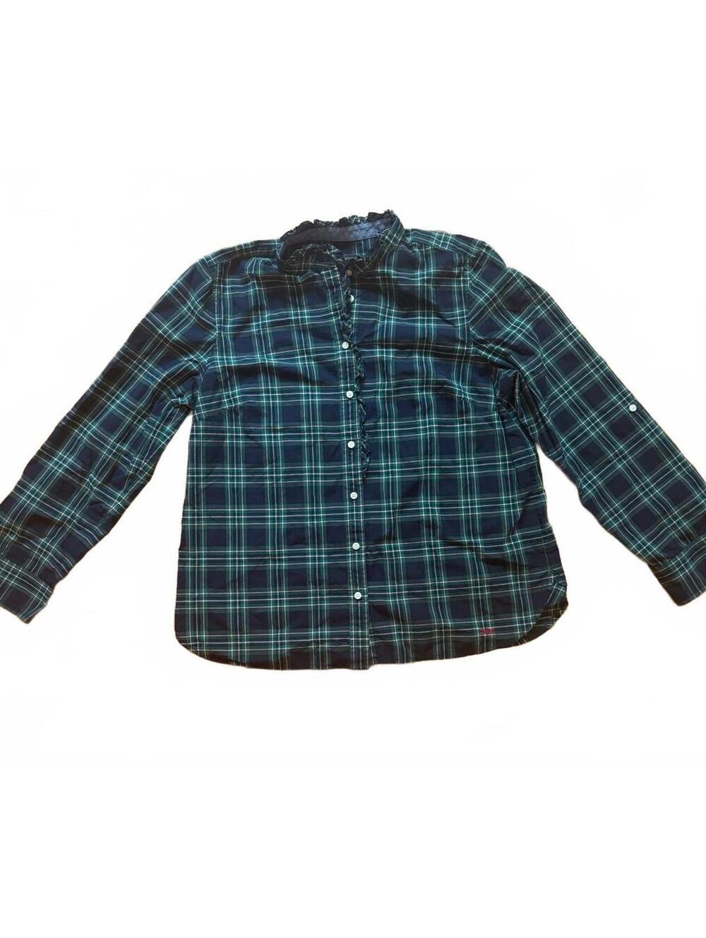 Talbots Women's Plaid Button-Up Shirt Size 16 Cotton Long Sleeve roll sleeve